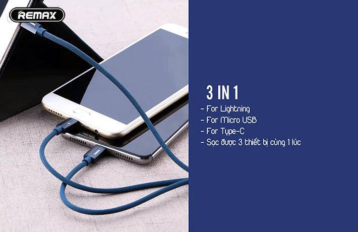 Cáp sạc Remax KEROLLA 3 in 1 Data Cable for Lightning/Micro/Type-C  RC-094th